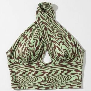 H by Halston Green and Brown Patterned Tank Top